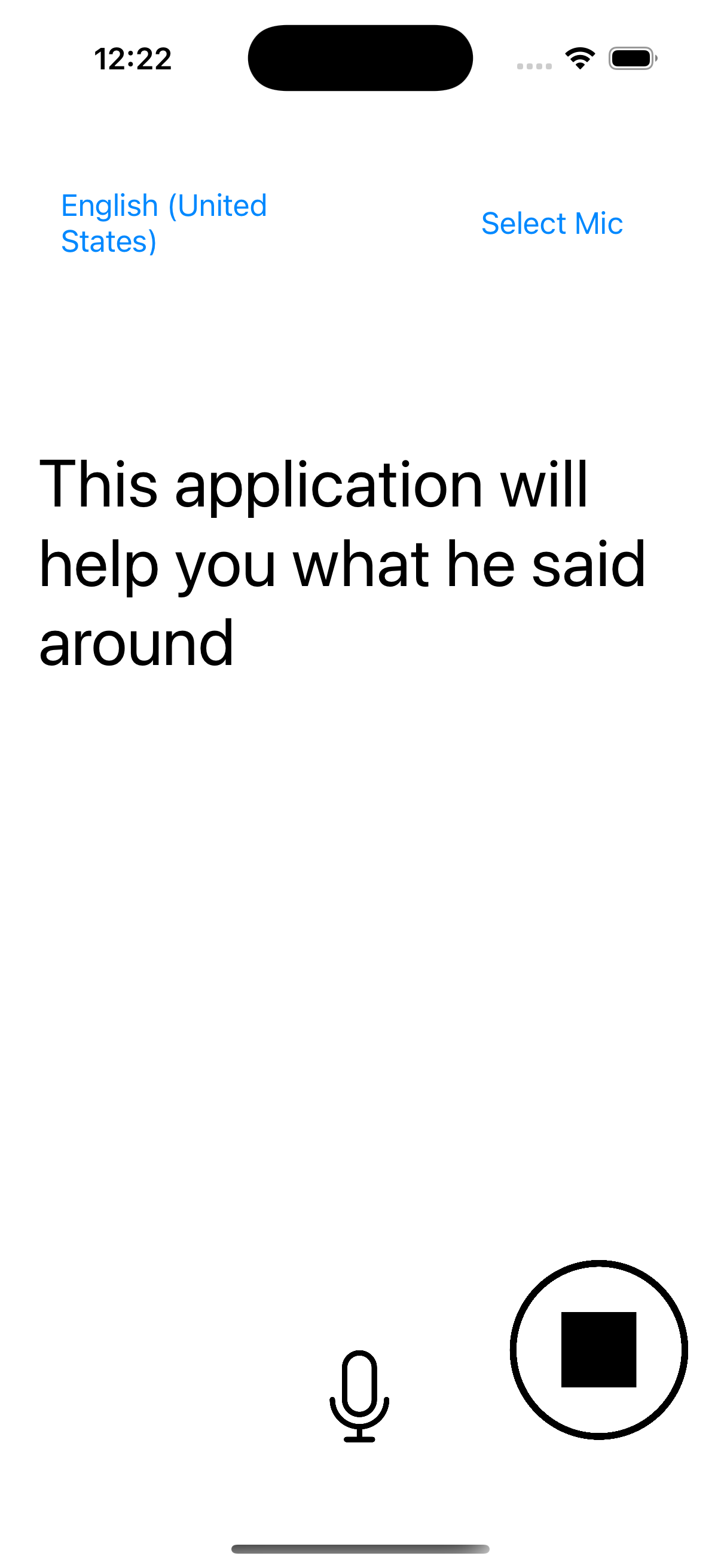 Main transcription screen